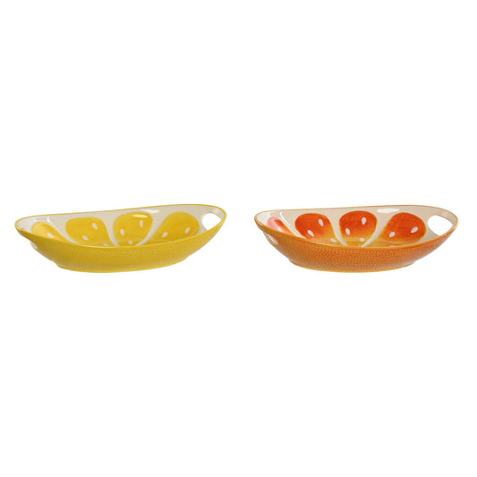 Snack tray Home ESPRIT Green Orange Stoneware Lemon 30,6 x 16,5 x 6 cm (2 Units) Home ESPRIT