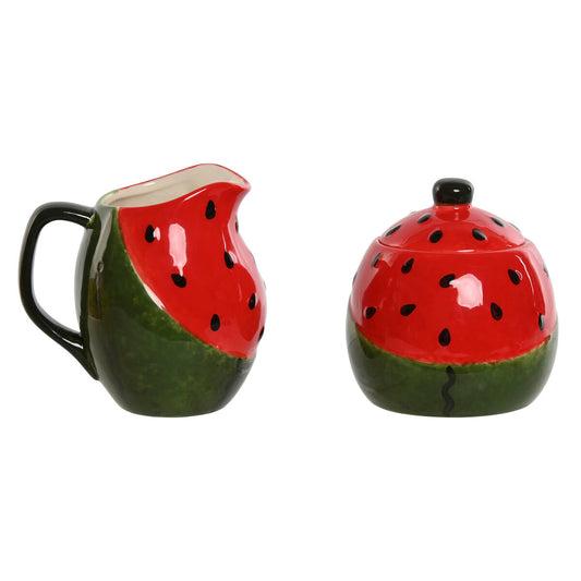 Milk jug and sugar bowl Home ESPRIT Red Green Stoneware 11,5 x 9 x 11 cm 2 Pieces Home ESPRIT