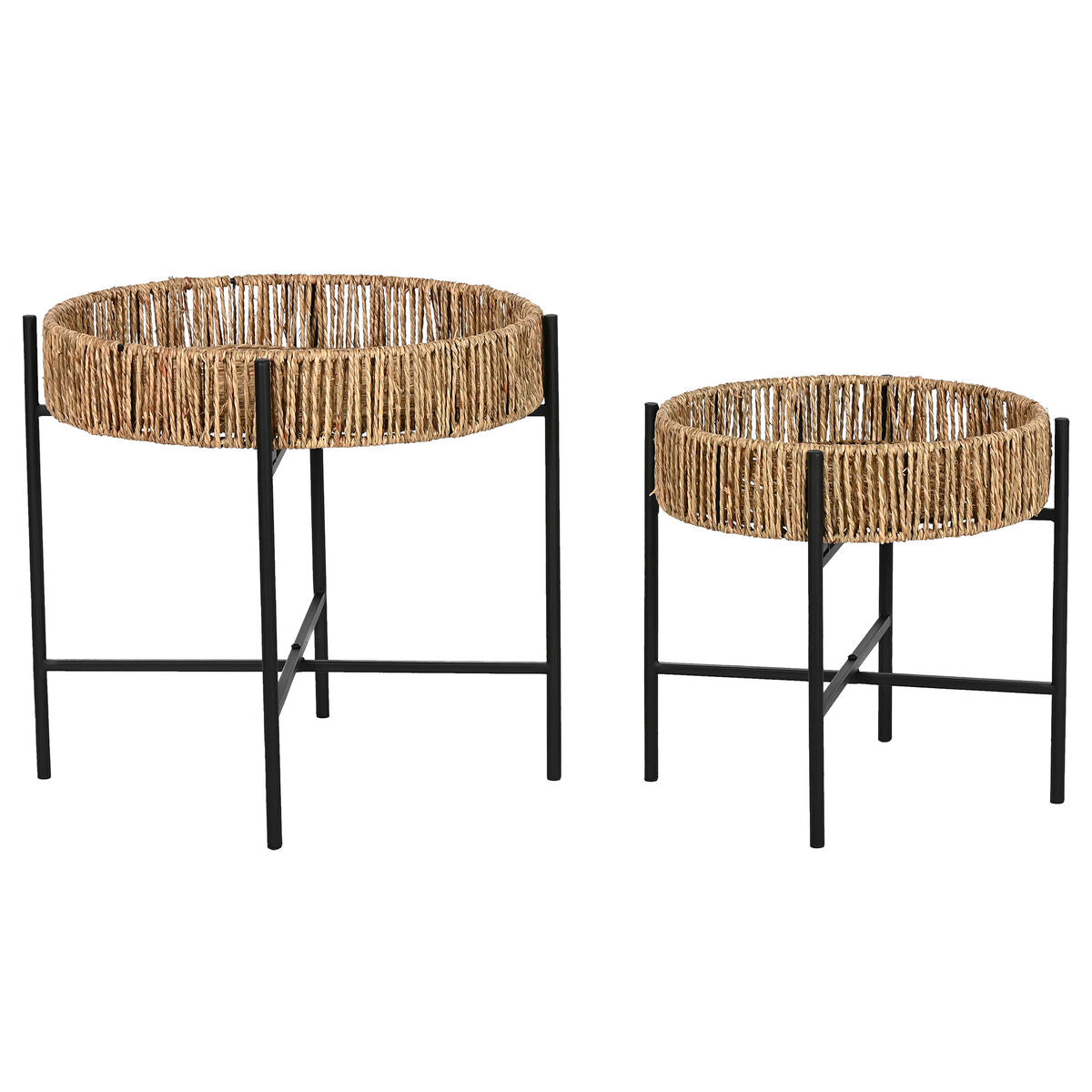 Set of 2 tables Home ESPRIT Black Natural Metal 49 x 49 x 44 cm Home ESPRIT