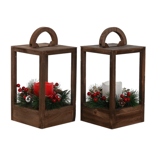 Lantern Home ESPRIT White Brown Red Wood 16 x 16 x 26 cm (2 Units) Home ESPRIT