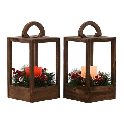 Lantern Home ESPRIT White Brown Red Wood 16 x 16 x 26 cm (2 Units) Home ESPRIT