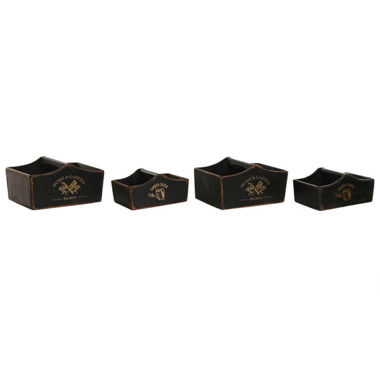 Set of trays Home ESPRIT Black Fir wood 35 x 22 x 18 cm Home ESPRIT