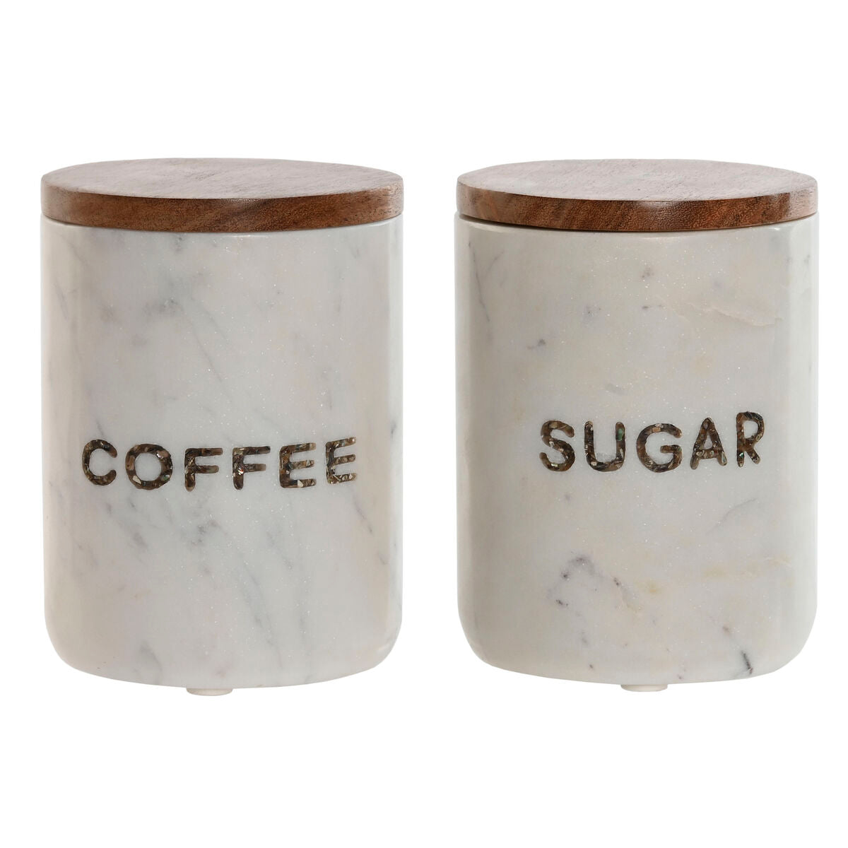 Tin Home ESPRIT White Brown Marble Mango wood (2 Units) Home ESPRIT