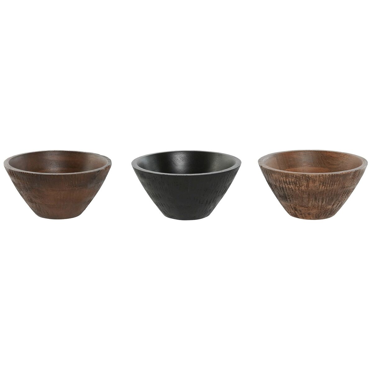 Snack Bowl Home ESPRIT Brown Black Light brown Mango wood Colonial 15 x 15 x 8 cm (3 Units) Home ESPRIT