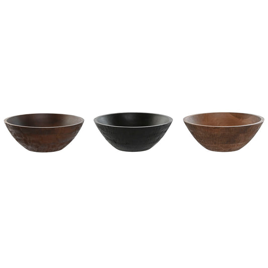 Salad Bowl Home ESPRIT Brown Black Light brown Mango wood 30 x 30 x 12 cm (3 Units) Home ESPRIT