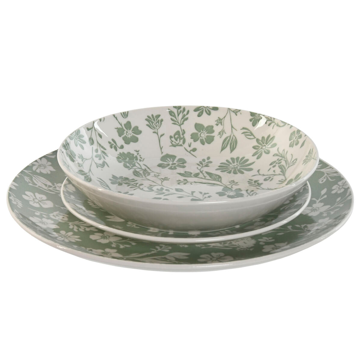 Dinnerware Set Home ESPRIT White Green Porcelain Floral 27 x 27 x 2 cm 18 Pieces Home ESPRIT