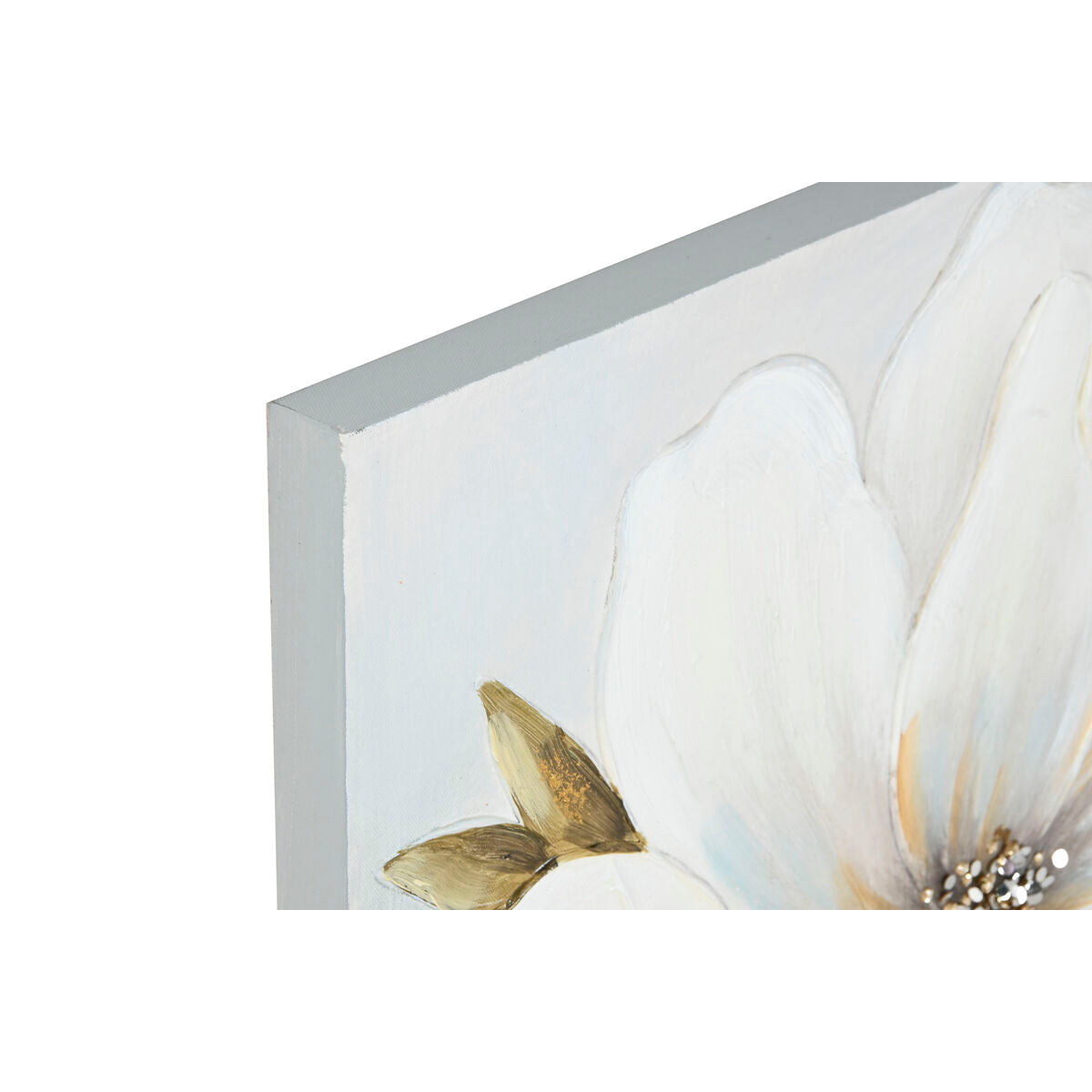 Painting Home ESPRIT White Golden Canvas MDF Wood Flower Romantic 60 x 3 x 60 cm (2 Units) Home ESPRIT