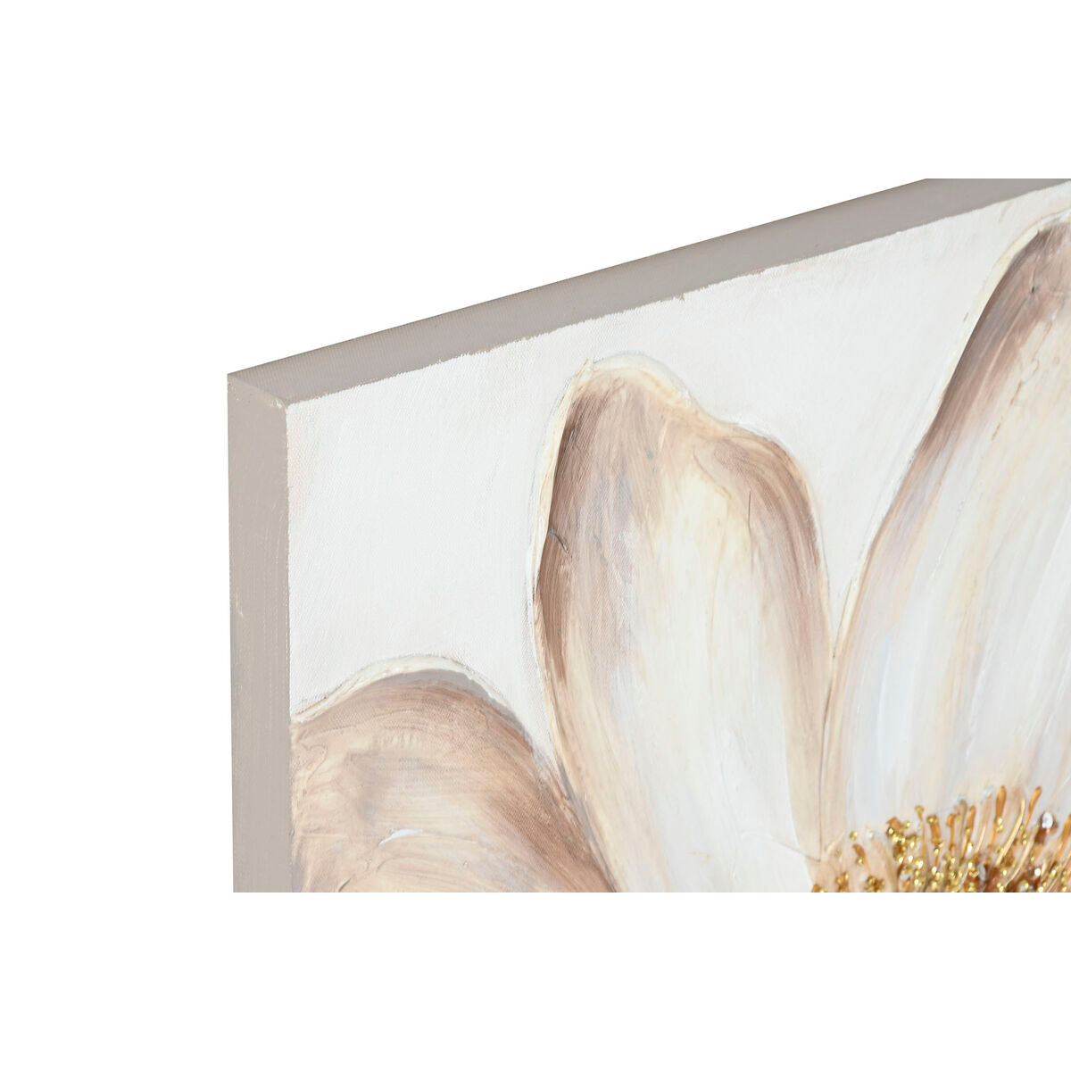 Painting Home ESPRIT Beige Golden Canvas MDF Wood Flower Romantic 60 x 3 x 60 cm (2 Units) Home ESPRIT