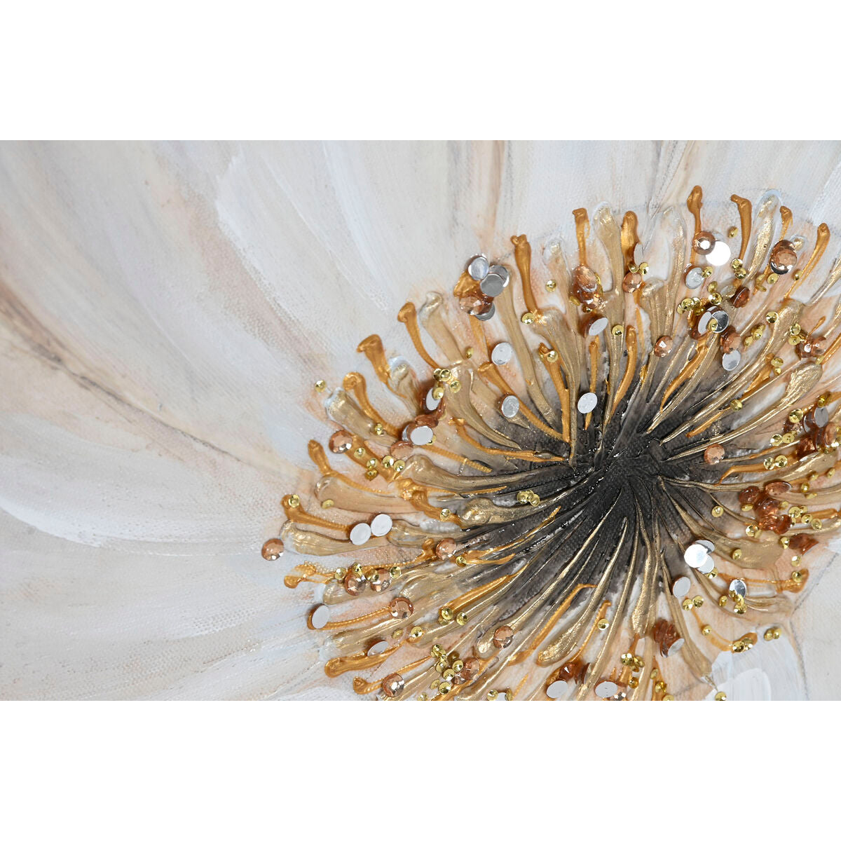 Painting Home ESPRIT Beige Golden Canvas MDF Wood Flower Romantic 60 x 3 x 60 cm (2 Units) Home ESPRIT