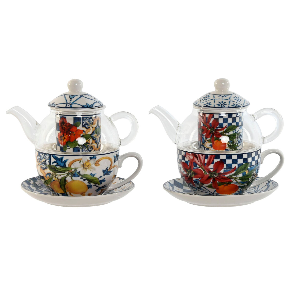 Teapot Home ESPRIT Blue White Crystal Porcelain (2 Units) Home ESPRIT