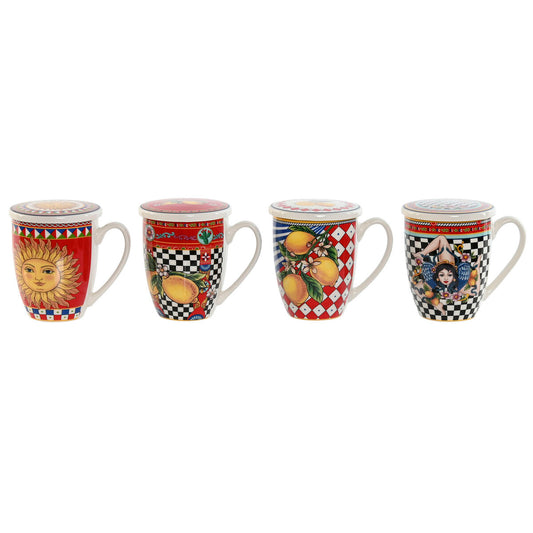 4 Piece Mug Set Home ESPRIT Yellow Red Modern Lemon 380 ml (4 Units) Home ESPRIT