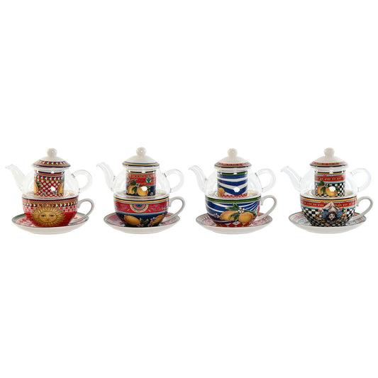 Teapot Home ESPRIT Yellow Red Crystal Porcelain 1 L (4 Units) Home ESPRIT