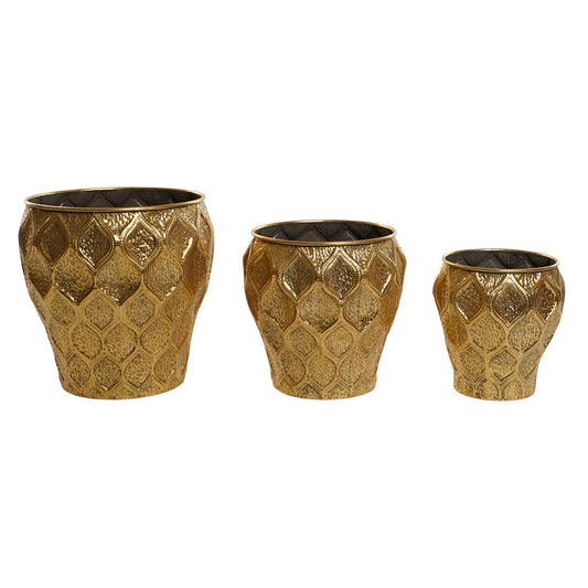 Set of Planters Home ESPRIT Golden Metal Modern 41 x 41 x 41,5 cm (3 Pieces) Home ESPRIT