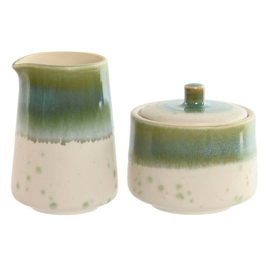 Milk jug and sugar bowl Home ESPRIT White Green Porcelain 250 ml 9 X 9 X 8,4 cm 2 Pieces Home ESPRIT