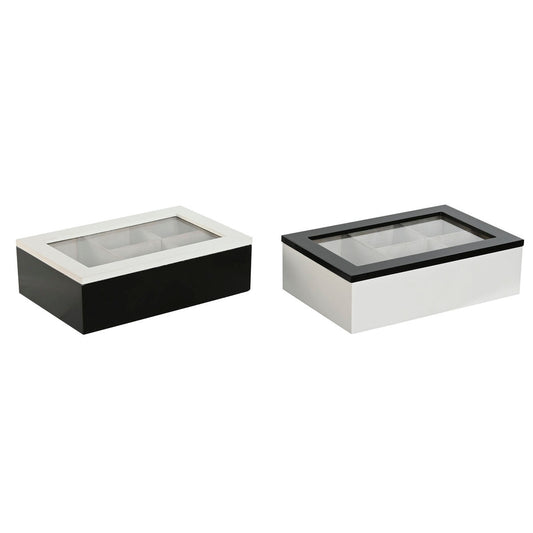 Box for Infusions Home ESPRIT White Black Metal Crystal MDF Wood 23 x 15 x 6,5 cm (2 Units) Home ESPRIT