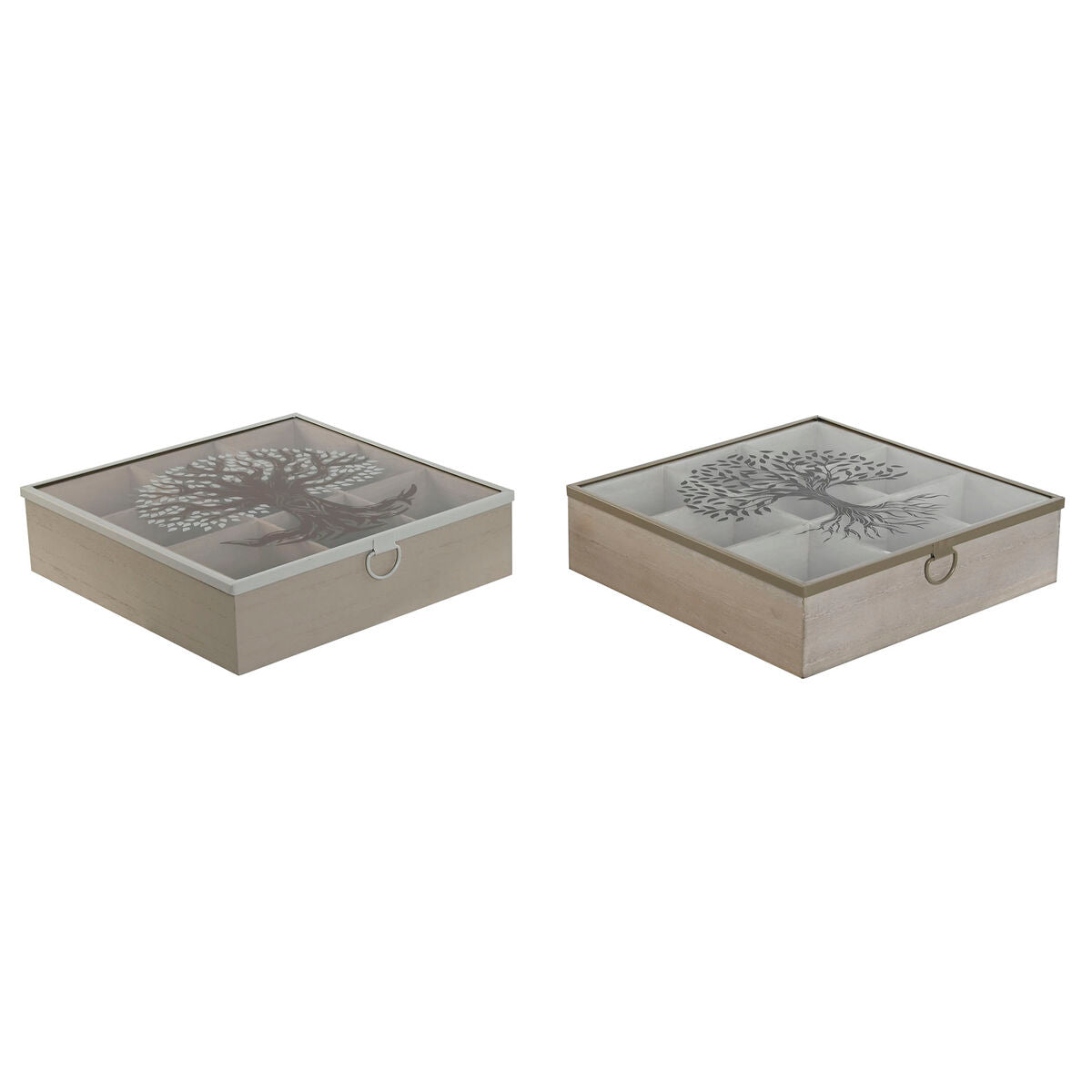 Box for Infusions Home ESPRIT Brown Beige Metal Crystal MDF Wood 24 x 24 x 6,5 cm (2 Units) Home ESPRIT