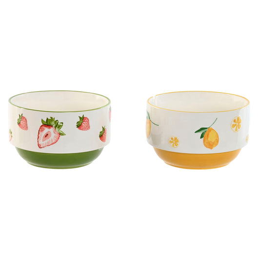 Bowl Home ESPRIT Yellow Red Green Porcelain Modern 600 ml 15,3 X 15,3 X 9 cm (2 Units)