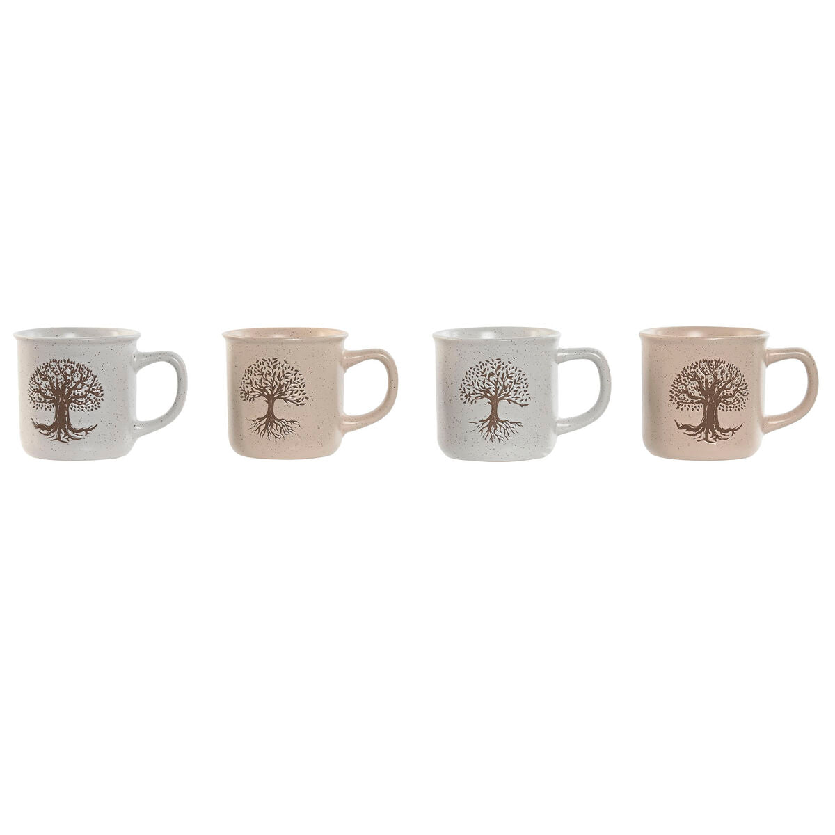 Mug Home ESPRIT White Beige Traditional Tree of Life 330 ml (4 Units) Home ESPRIT