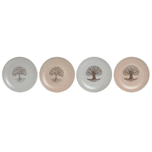 Flat Plate Home ESPRIT White Beige Stoneware Traditional 20 x 20 x 2,5 cm Home ESPRIT