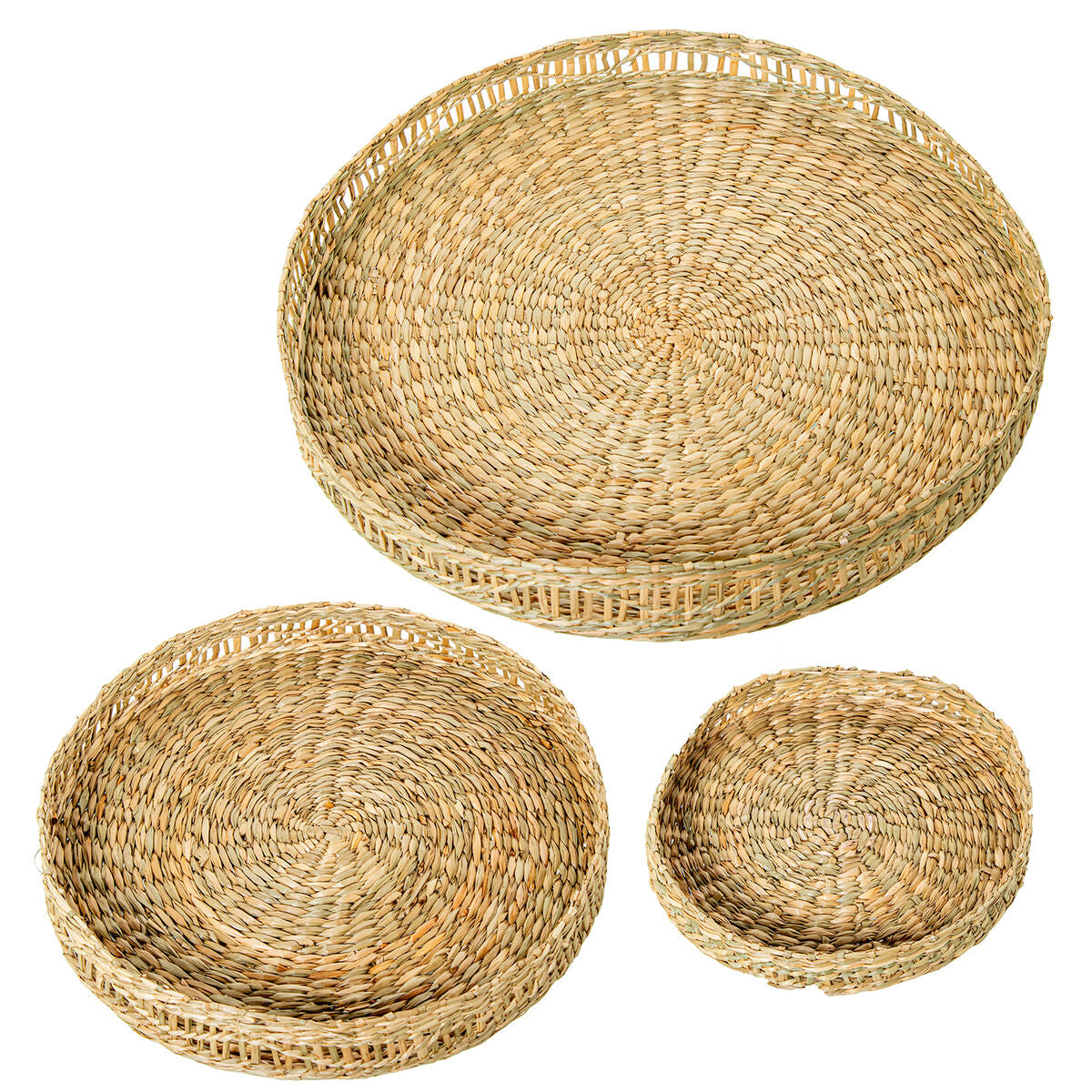 Set of trays Alexandra House Living Beige Seagrass 30 x 3 x 30 cm 40 x 3 x 40 cm 20 x 3 x 20 cm 3 Pieces Alexandra House Living