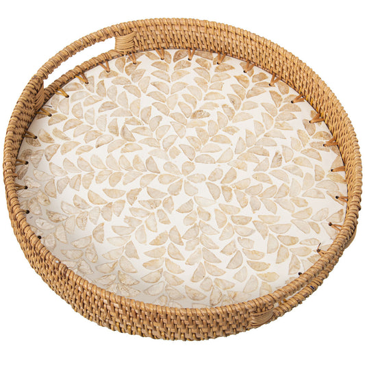 Tray Alexandra House Living Multicolour Rattan Mother of pearl Circular 33 x 35 x 33 cm Alexandra House Living