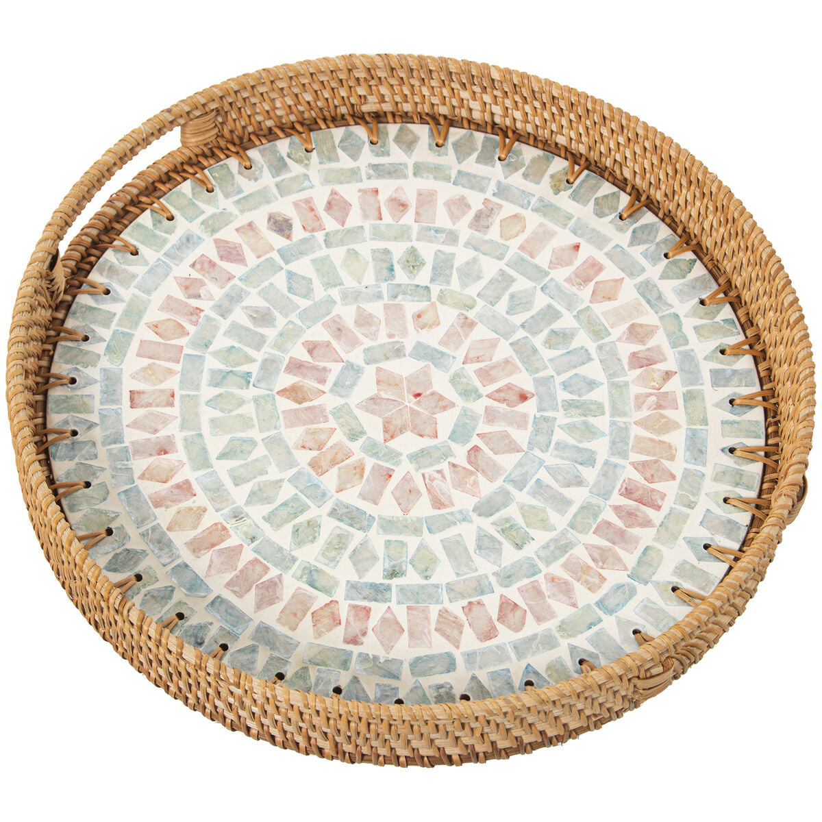 Tray Alexandra House Living Multicolour Rattan Mother of pearl Circular 33 x 35 x 33 cm Alexandra House Living