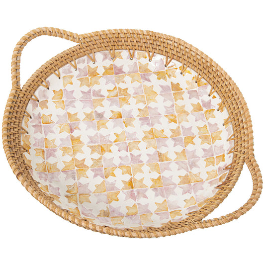 Tray Alexandra House Living Multicolour Rattan Mother of pearl Circular 40 x 5 x 33 cm Alexandra House Living