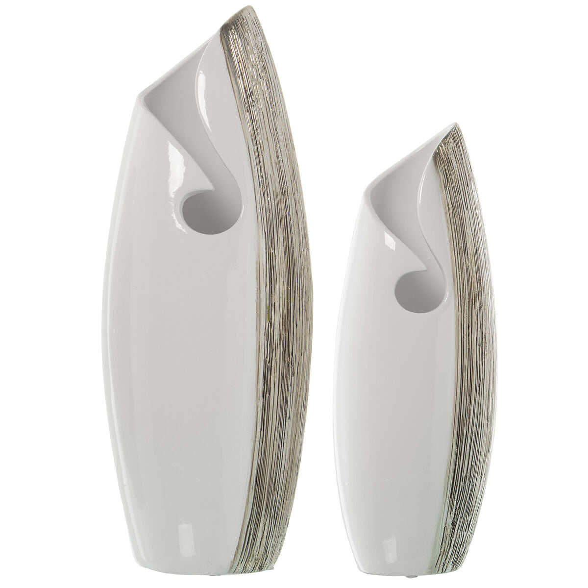 Set of 2 Vases Alexandra House Living White Silver Ceramic 18 x 26 x 47 cm (2 Pieces) Alexandra House Living