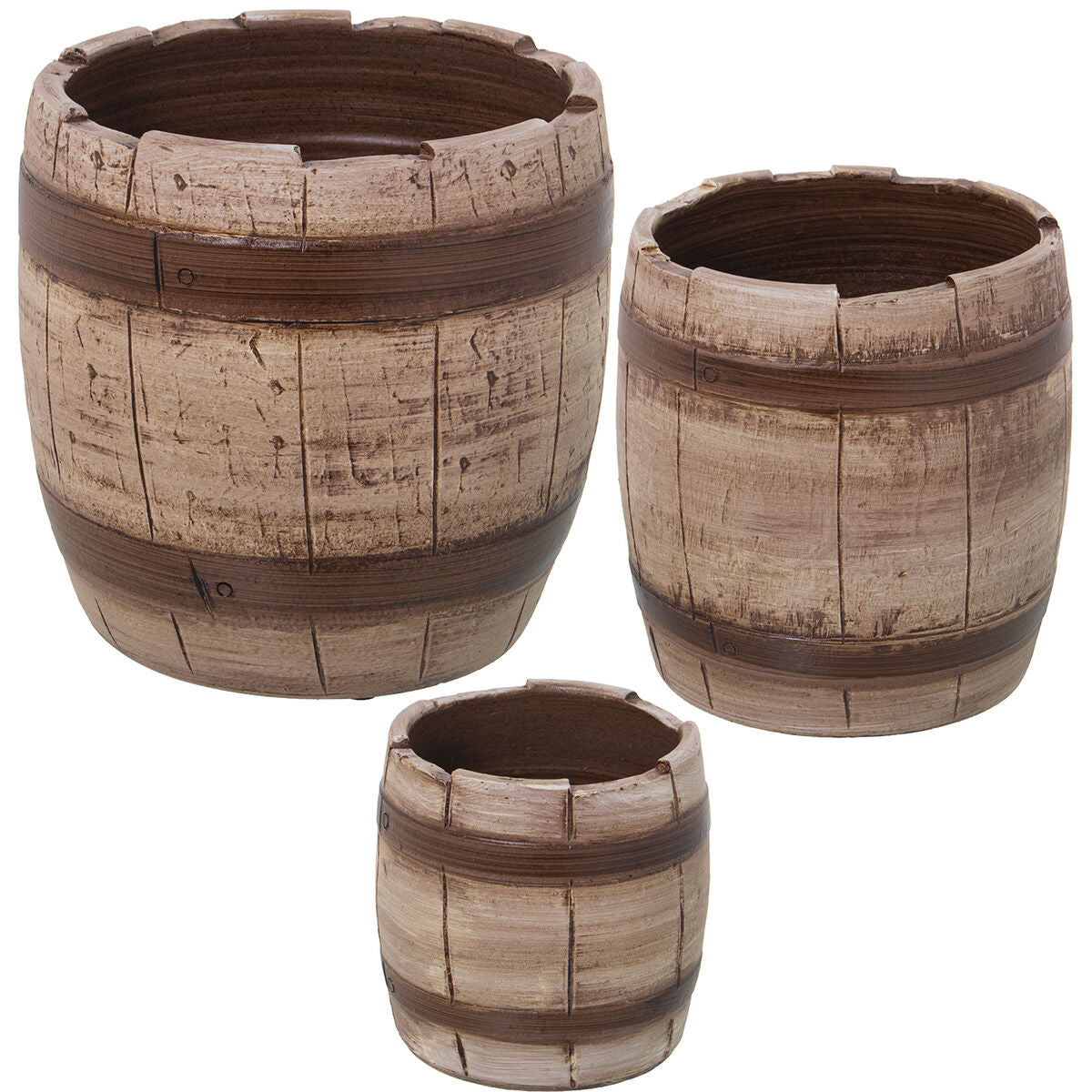 Set of Planters Alexandra House Living Brown Ceramic Barrel (3 Pieces) Alexandra House Living