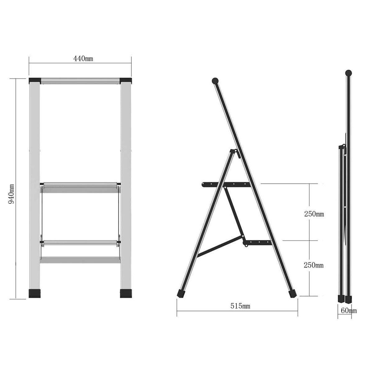 2-step folding ladder Alexandra House Living Grey Aluminium 44 x 94 x 51 cm Alexandra House Living