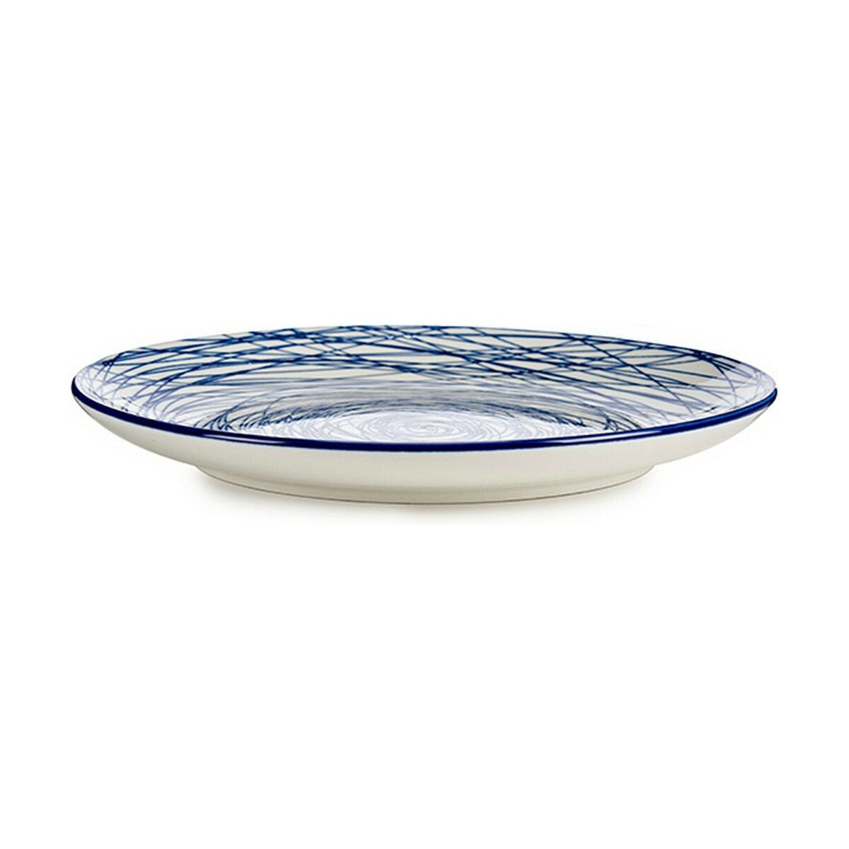 Flat plate Stripes Porcelain Blue White 24 x 2,8 x 24 cm Vessia