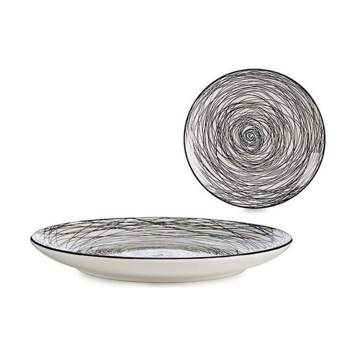 Flat plate Stripes Porcelain Black White 24 x 2,8 x 24 cm Vessia