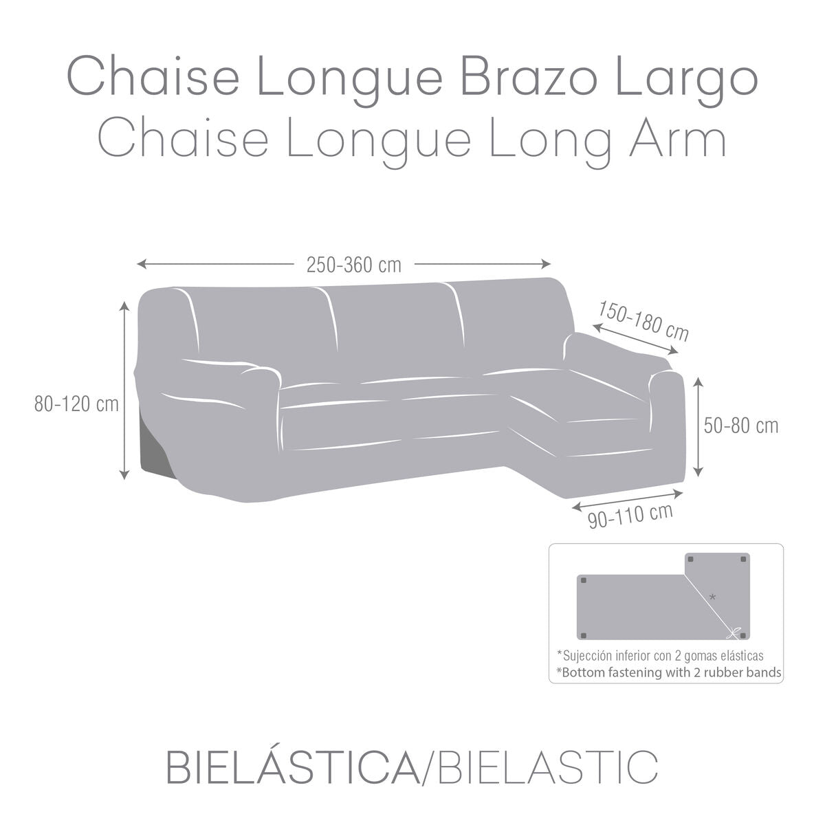 Right short arm chaise longue cover Eysa ROC Brown 180 x 120 x 360 cm Eysa