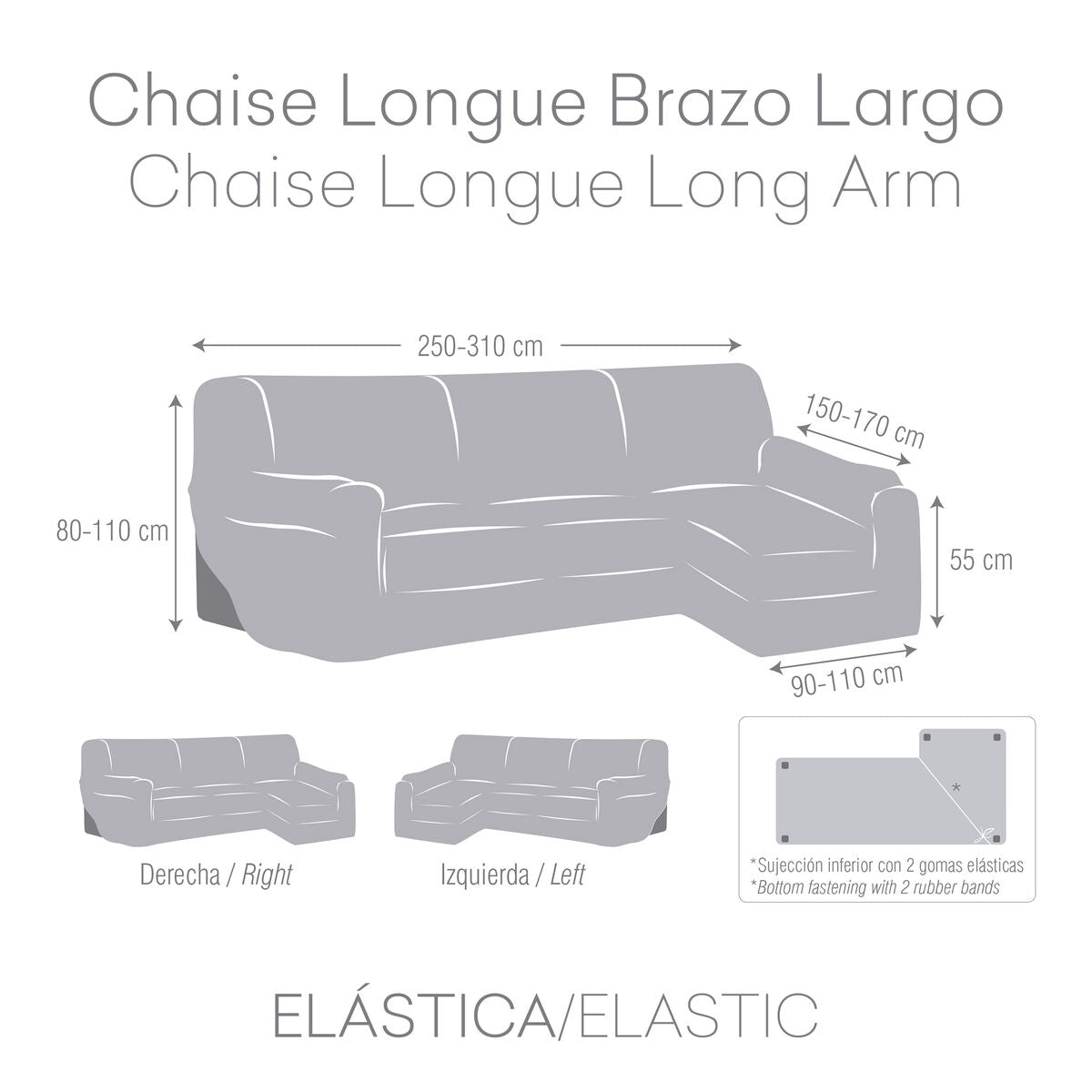 Right long arm chaise longue cover Eysa TROYA Grey 170 x 110 x 310 cm Eysa