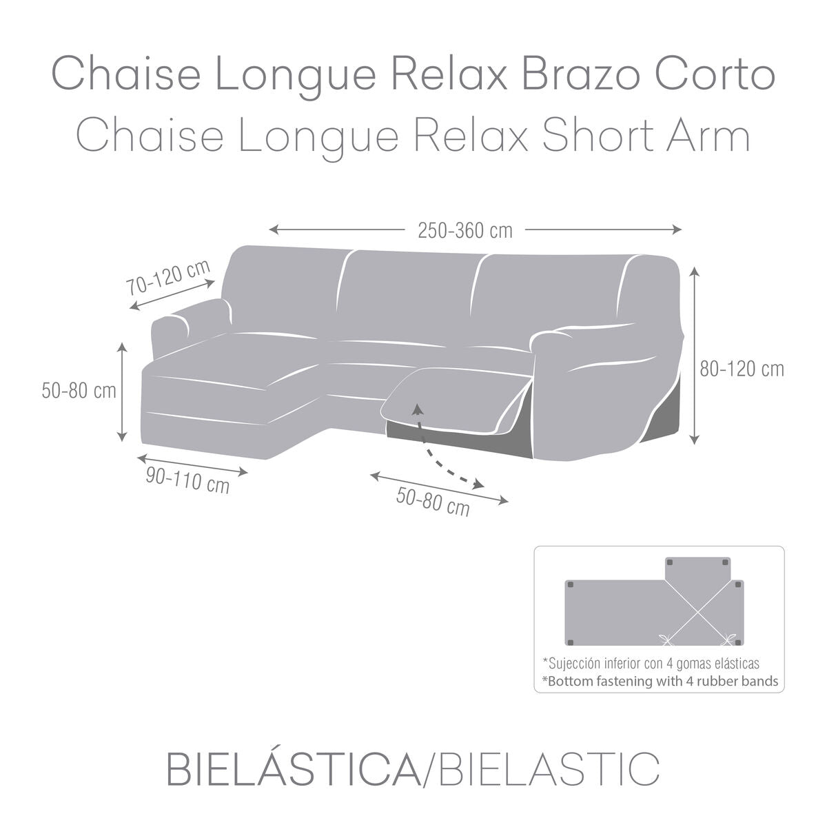 Right short arm chaise longue cover Eysa JAZ Grey 120 x 120 x 360 cm Eysa