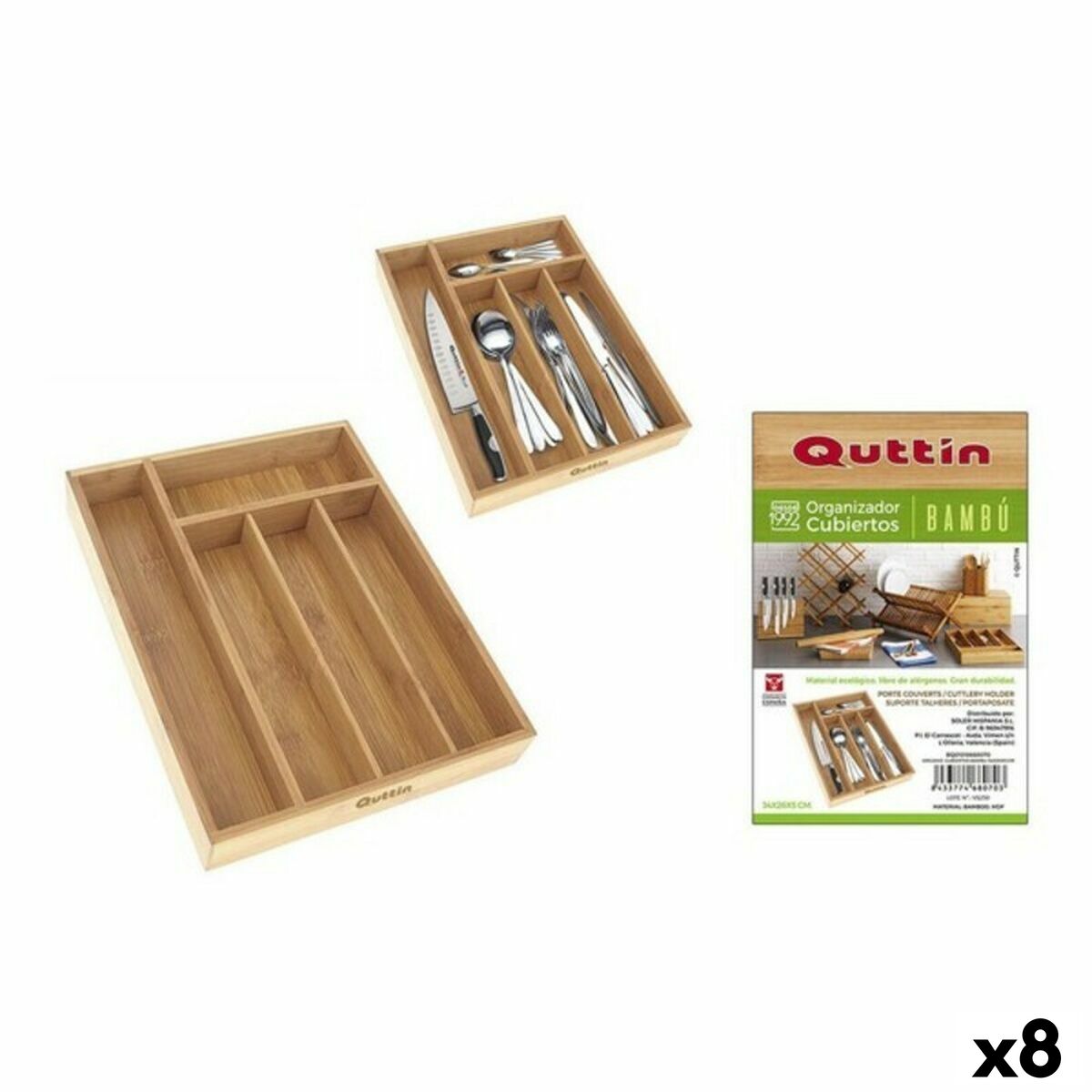 Cutlery Organiser Quttin Bamboo 34 x 26 x 4 cm (8 Units) Quttin