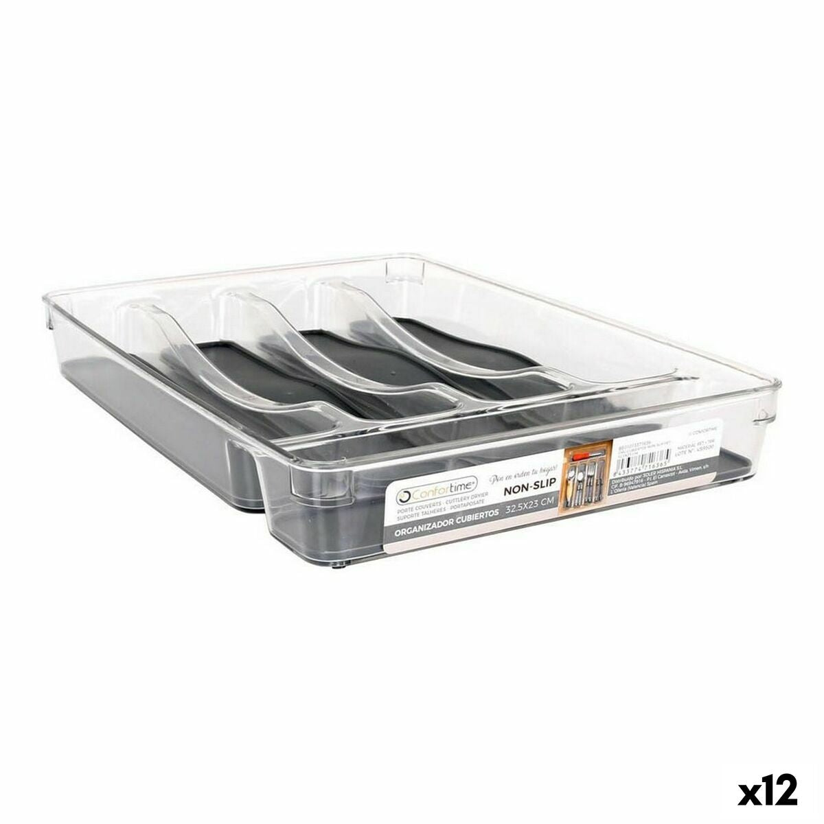 Cutlery Organiser Confortime Non Slip Pet 32,5 x 23 x 4,5 cm (12 Units) Confortime