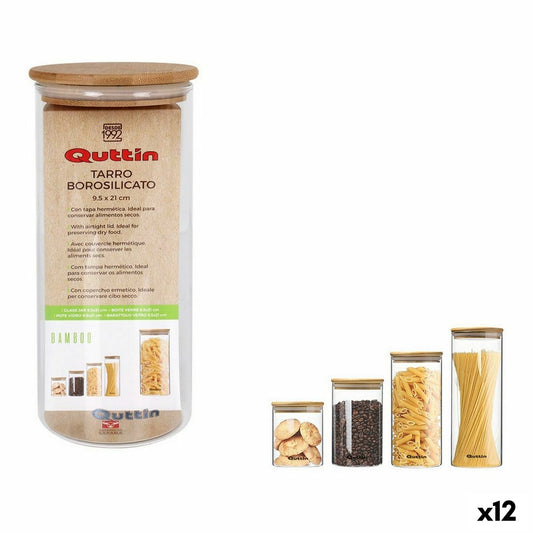 Jar Quttin Bamboo Borosilicate Glass Silicone 1,25 L 10,2 x 22,8 cm (12 Units) (9,5 x 21 cm) Quttin