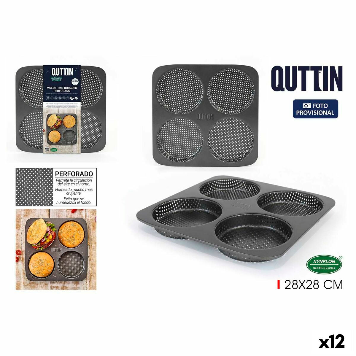 Shaped mould Quttin Burguer 28 x 28 x 2,5 cm (12 Units) Quttin