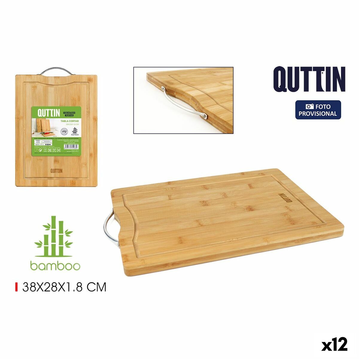 Cutting board Quttin Bamboo 38 x 28 x 1,8 cm (12 Units) Quttin