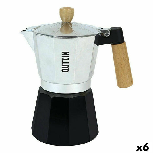 Italian Coffee Pot Quttin Wood Aluminium 12 Cups (6 Units) Quttin