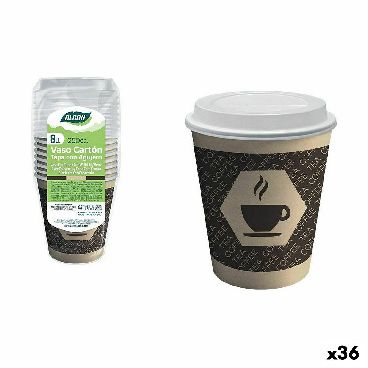 Set of glasses Algon Cardboard Coffee 8 Pieces 250 ml (36 Units) Algon