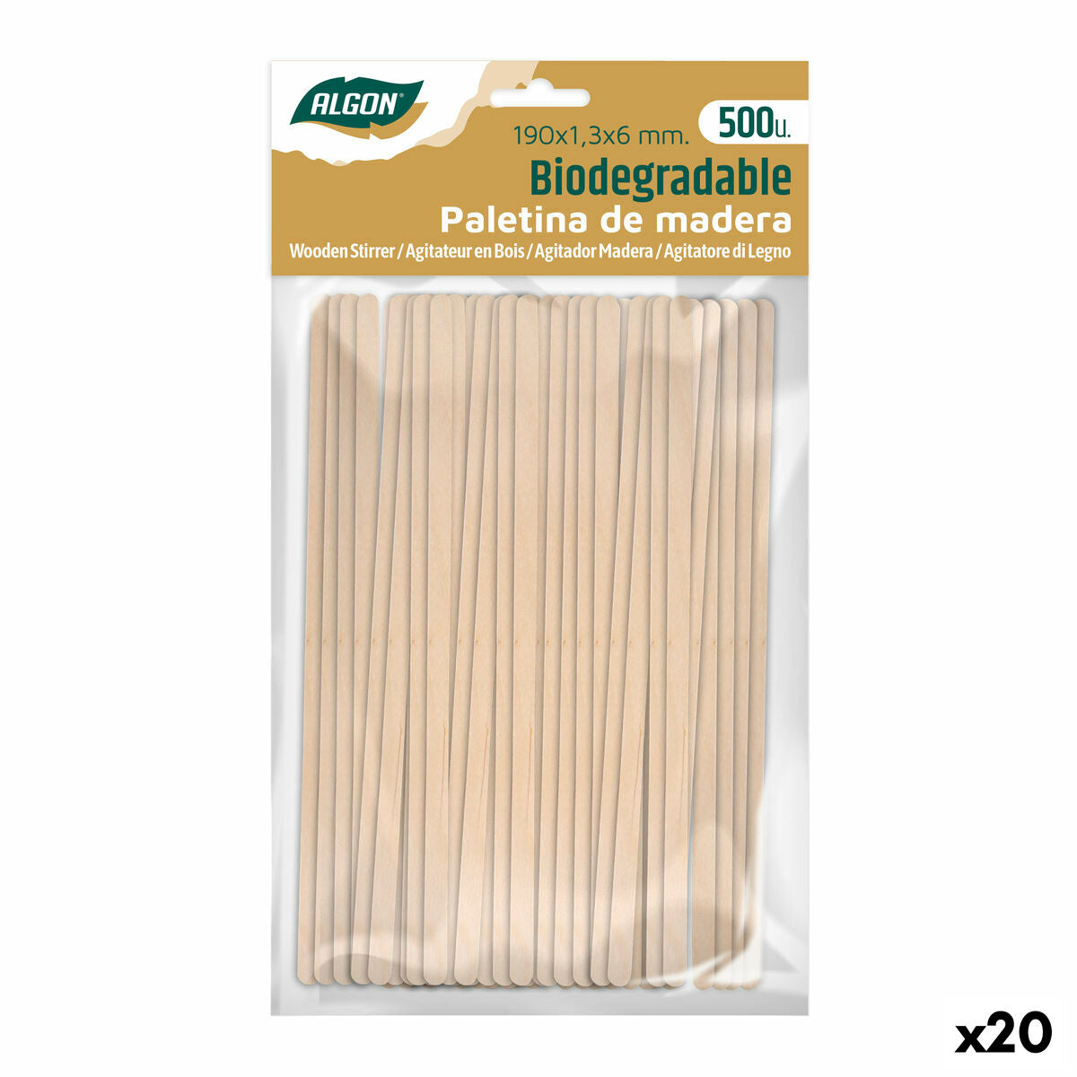 Kit of coffee stirrers Algon Wood 20 Units Algon