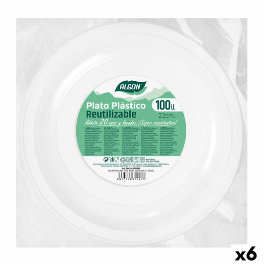 Set of reusable plates Algon Circular White Plastic 22 x 22 x 1,5 cm (6 Units) Algon