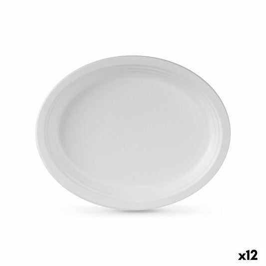 Plate set Algon Disposable White Sugar Cane Oval 26 cm (12 Units) Algon