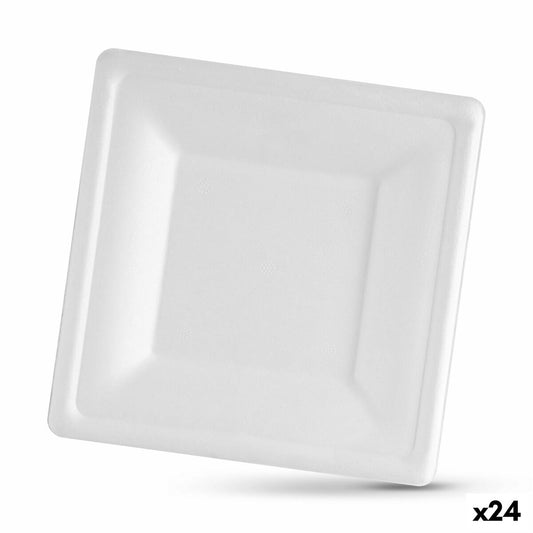 Plate set Algon Disposable White Sugar Cane Squared 16 cm (24 Units) Algon