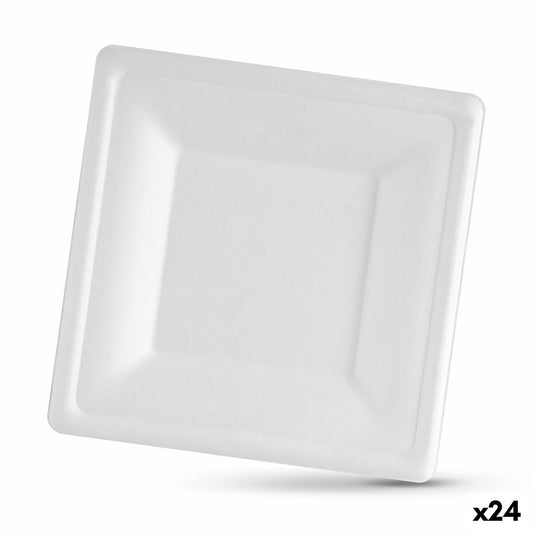 Plate set Algon Disposable White Sugar Cane Squared 20 cm (24 Units) Algon