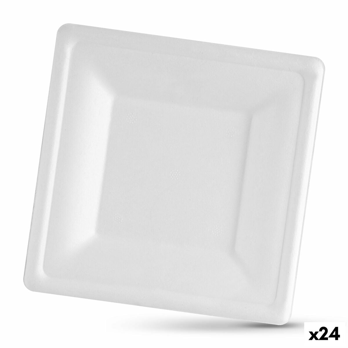 Plate set Algon Disposable White Sugar Cane Squared 26 cm (24 Units) Algon