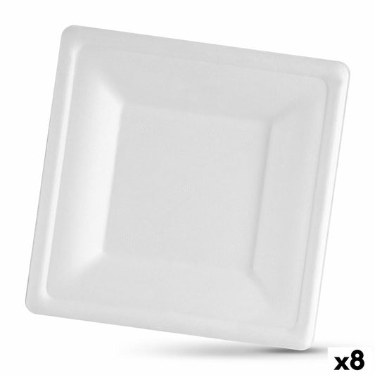 Plate set Algon Disposable White Sugar Cane Squared 26 cm (8 Units) Algon