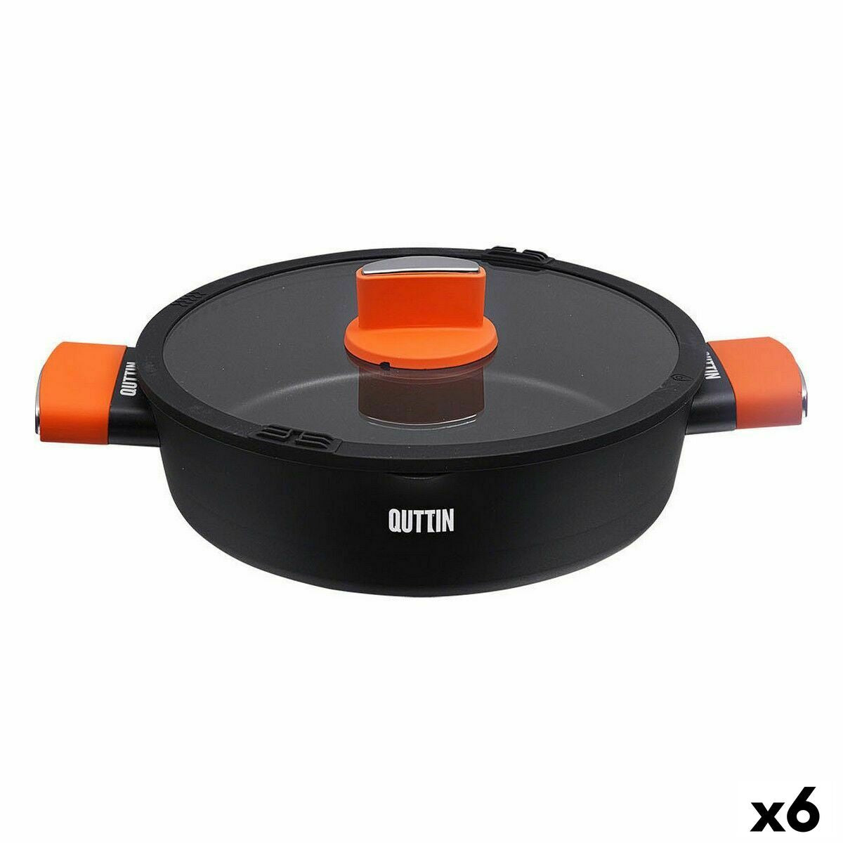 Cacerola con tapa de cristal Quttin Gastro Negro Naranja 36,5 x 27 x 8,5 cm (6 Unidades)